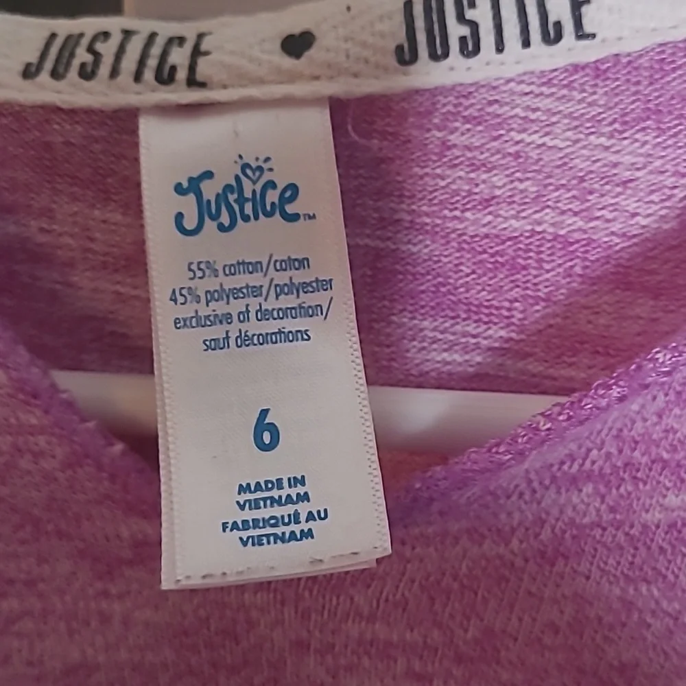 Justice Girl 6 glitter sparkly purple striped long sleeve lightweight hoodie Tee